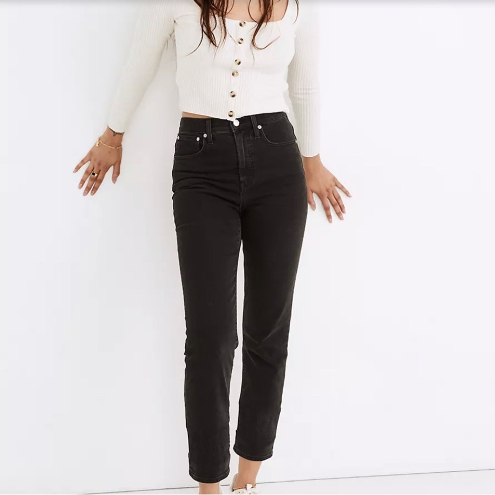 Madewell Classic Straight High Rise Jeans in Lunar Wash Black Tall
